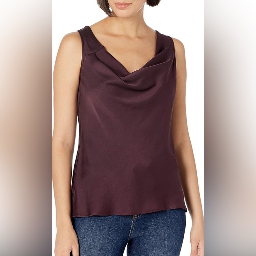 Sz S RW&Co Chiffon Crepe Draped-Neck sleeveless  Cami purple NWT
